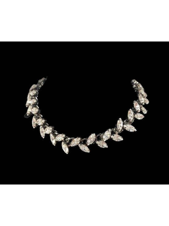 Zara Jewelry - Wedding Statment Zara Heavy Prong Set Rhinestone Bling Neckless Black Back Chain